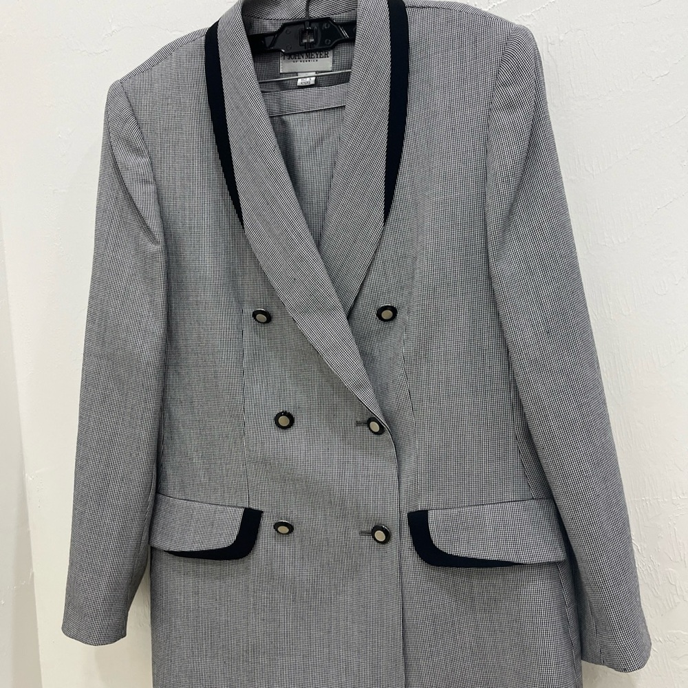 WOMEN'S "JOHN MEYER" 2 PC‎ LINED SUIT BLAZER SKIRT GRAY/WHITE GEOMETRIC SIZE 12